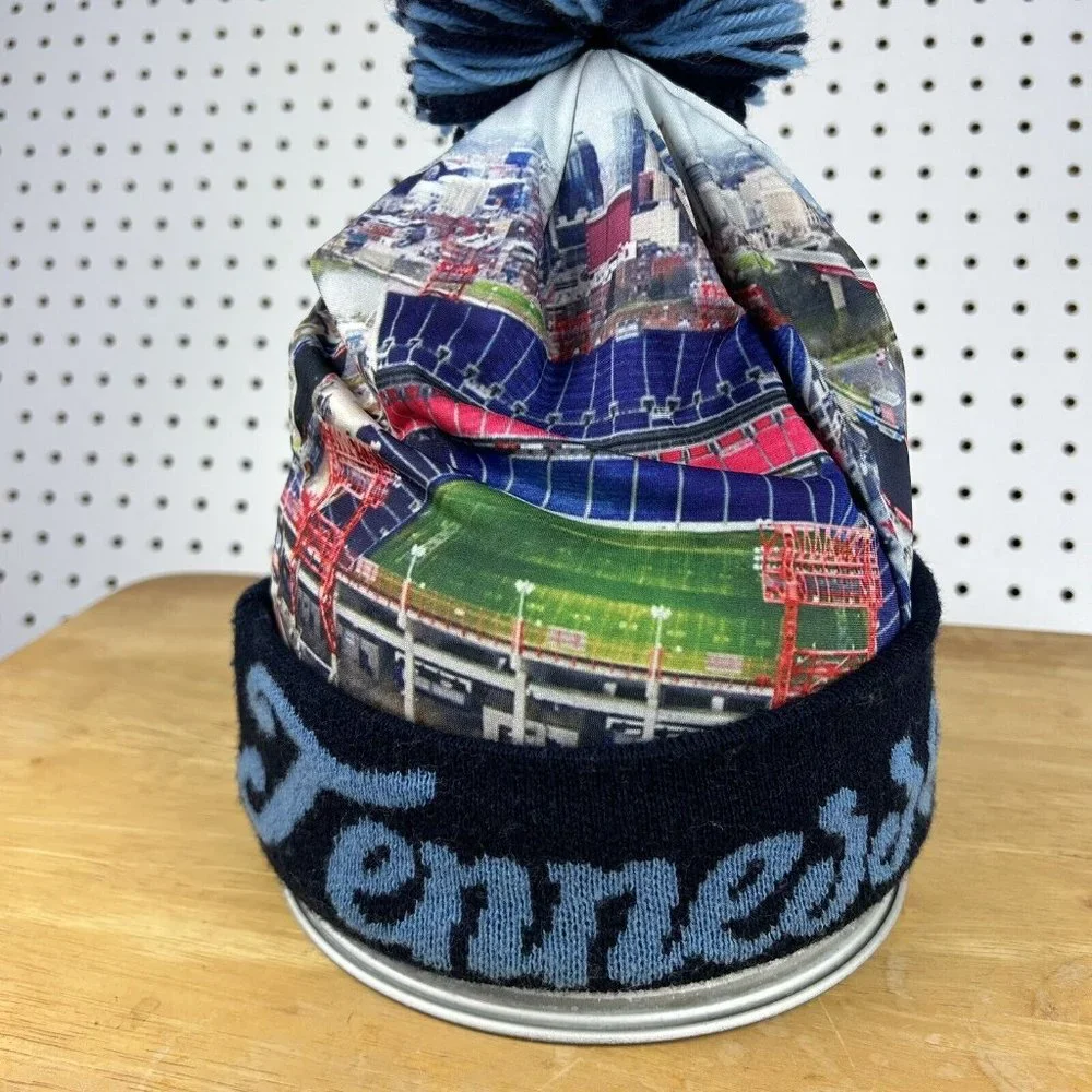 Tennessee Titans Beanie Pom Pom All Over Print AOP‎ Stadium Script Graphic OSFM